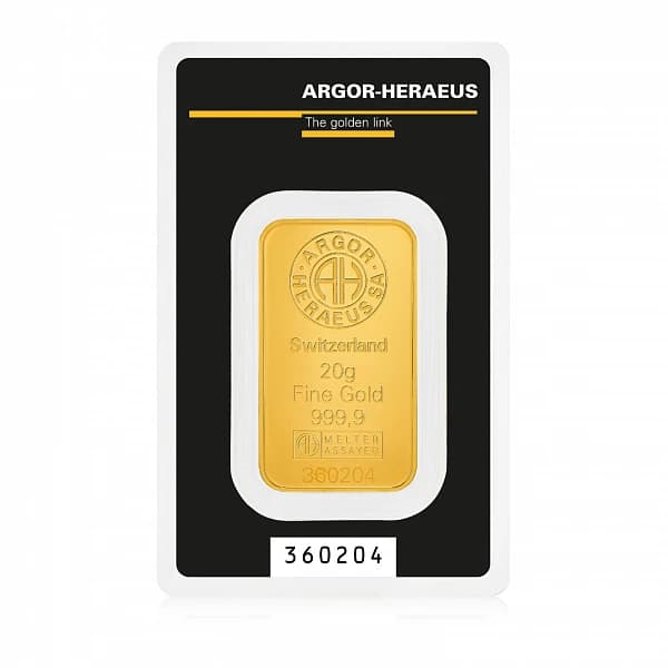 20g Argor-Heraeus Gold Bar — obverse