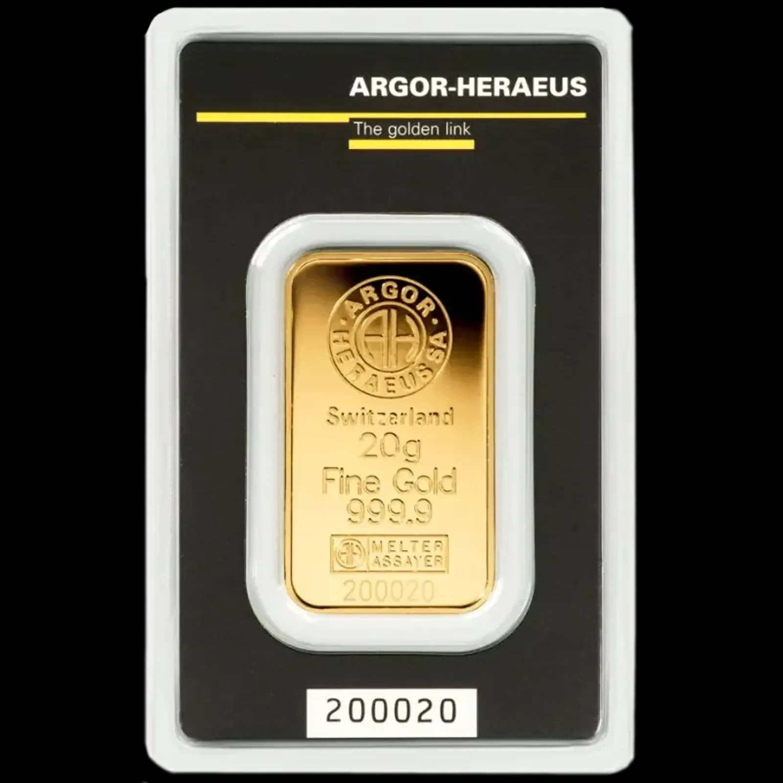 20g Argor-Heraeus Gold Bar — obverse