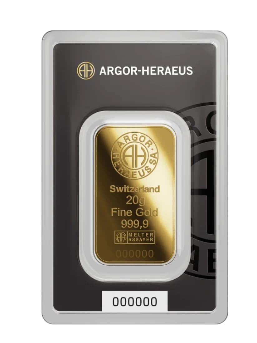 20g سبيكة ذهبية Argor-Heraeus — الوجه الأمامي