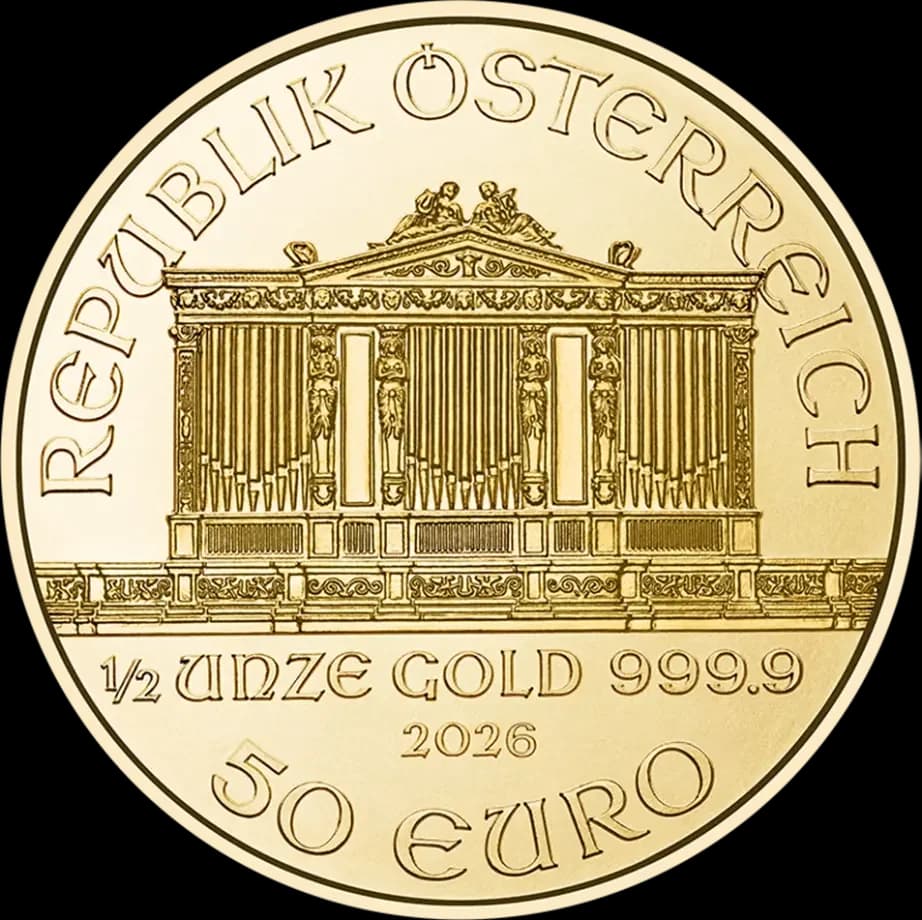 1/2 oz عملة ذهبية Vienna Philharmonic | 2025 — الوجه الخلفي