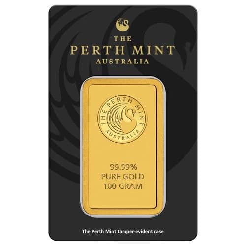 100g Perth Mint Gold Bar .9999 Fine — obverse