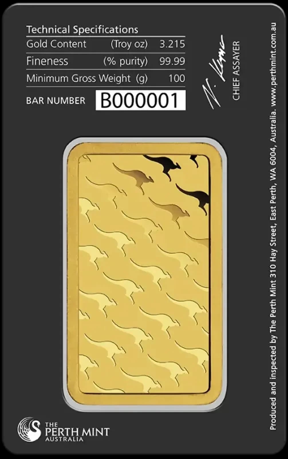 100g Perth Mint Gold Bar .9999 Fine — reverse