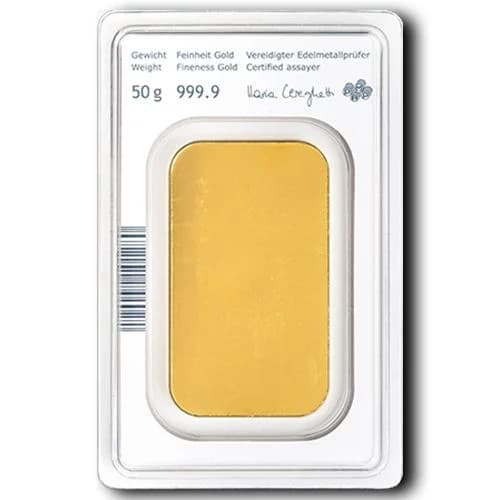50 gram Gold Austrian Mint Bar — reverse