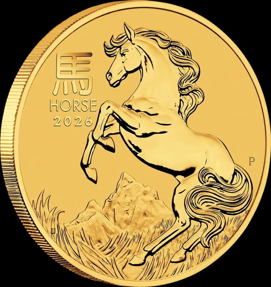 الوجه الخلفي والحافة لعملة Lunar Series III الذهبية 2026 (1/2 أونصة): نقاء 9999.