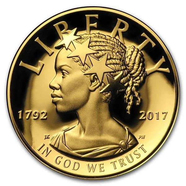 الوجه الأمامي لعملة American Liberty High Relief الذهبية 2017 (1 أونصة): نقاء 9999.