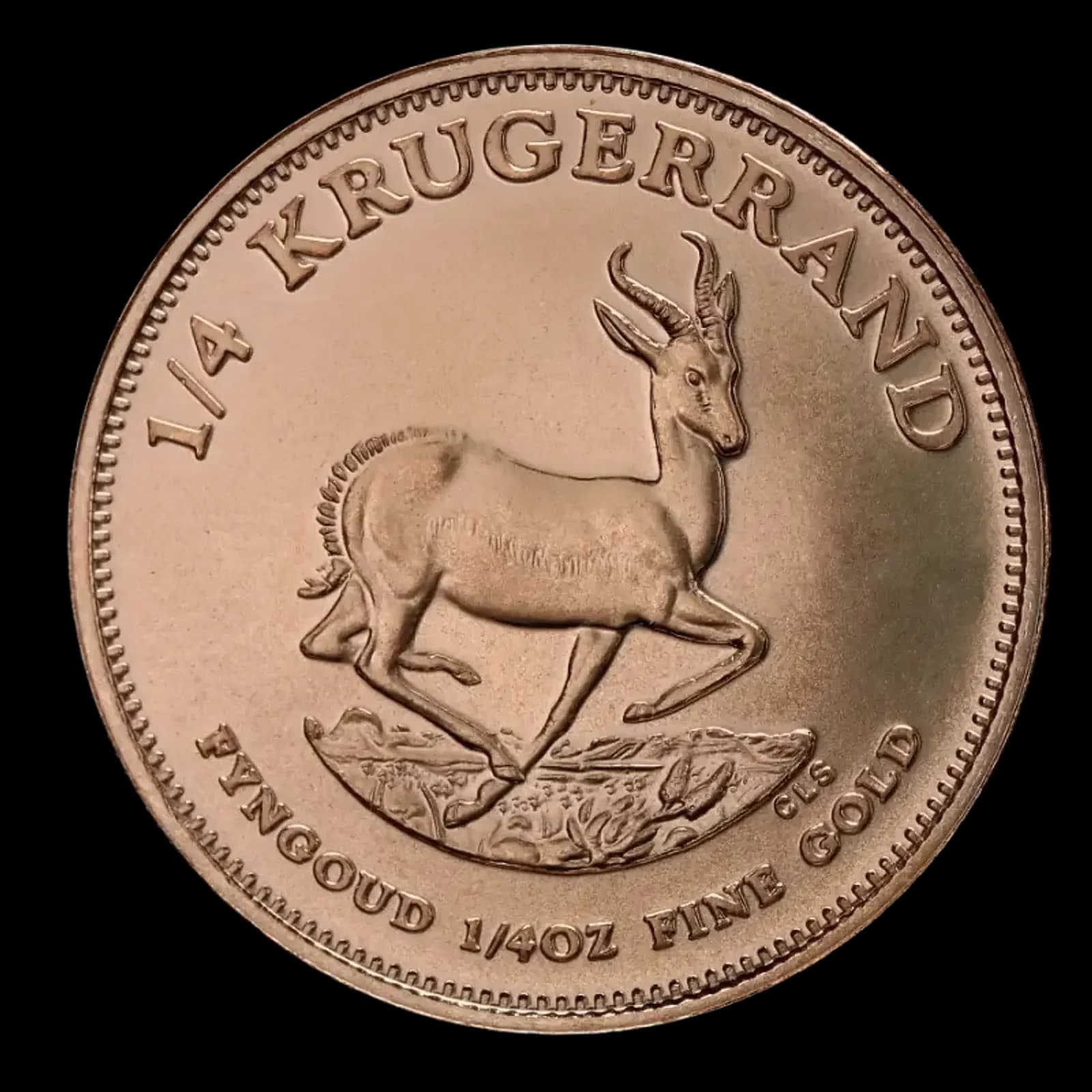 الوجه الأمامي لعملة Krugerrand الذهبية 2025 (1/4 أونصة): نقاء 9167.