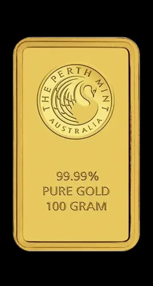 100g سبيكة ذهبية Perth Mint — الوجه الأمامي والحافة