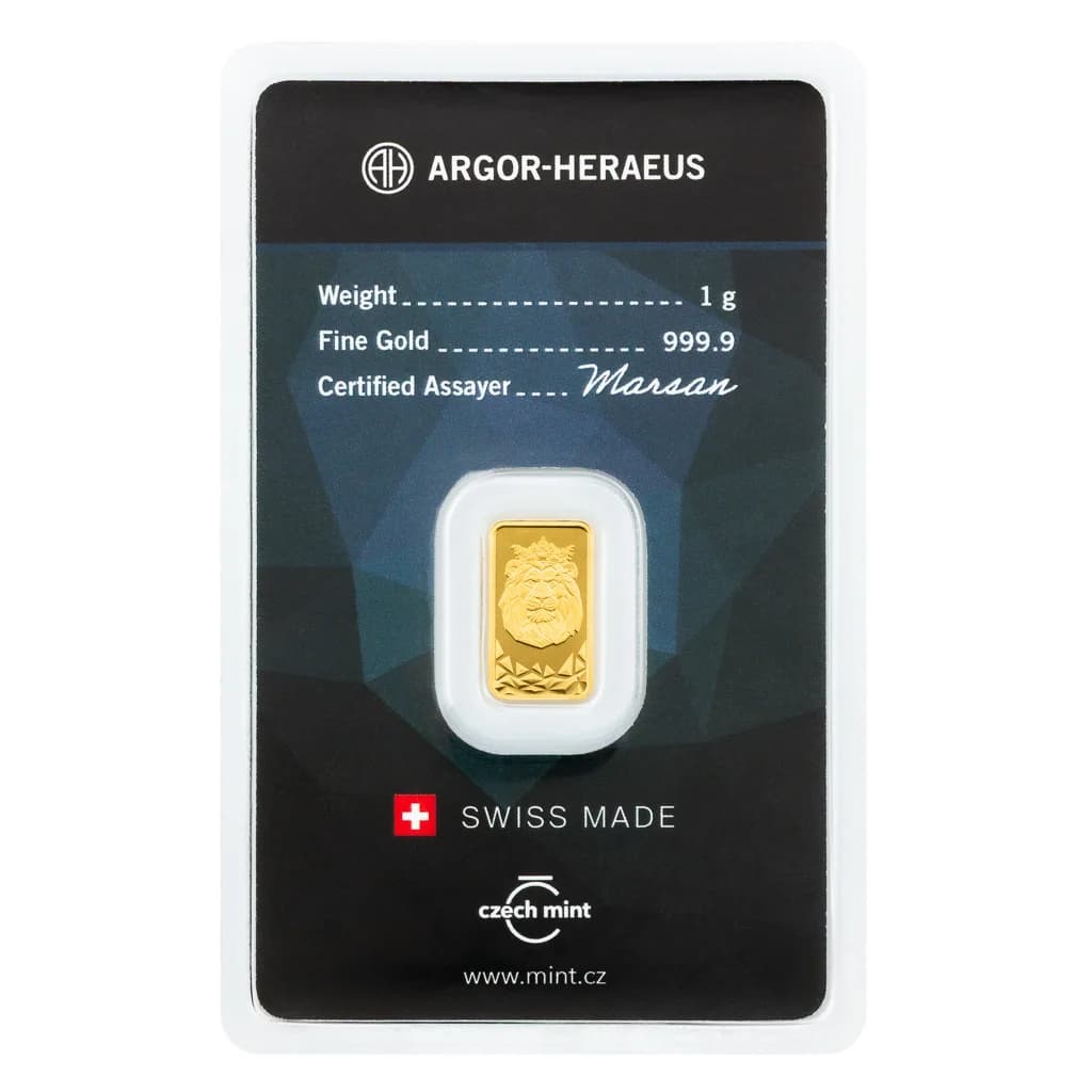 1g سبيكة ذهبية Czech Mint Czech Lion — الوجه الأمامي