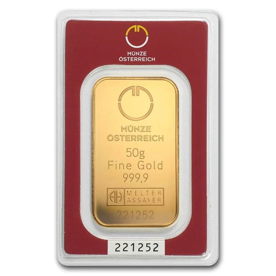 50g Золотой слиток Austrian Mint — упаковка