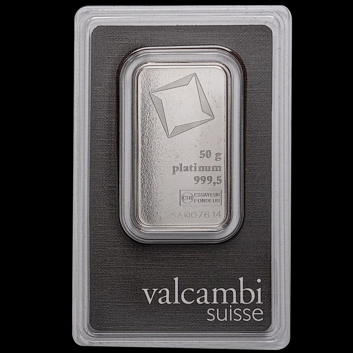 50g Platinum Bar Valcambi — obverse