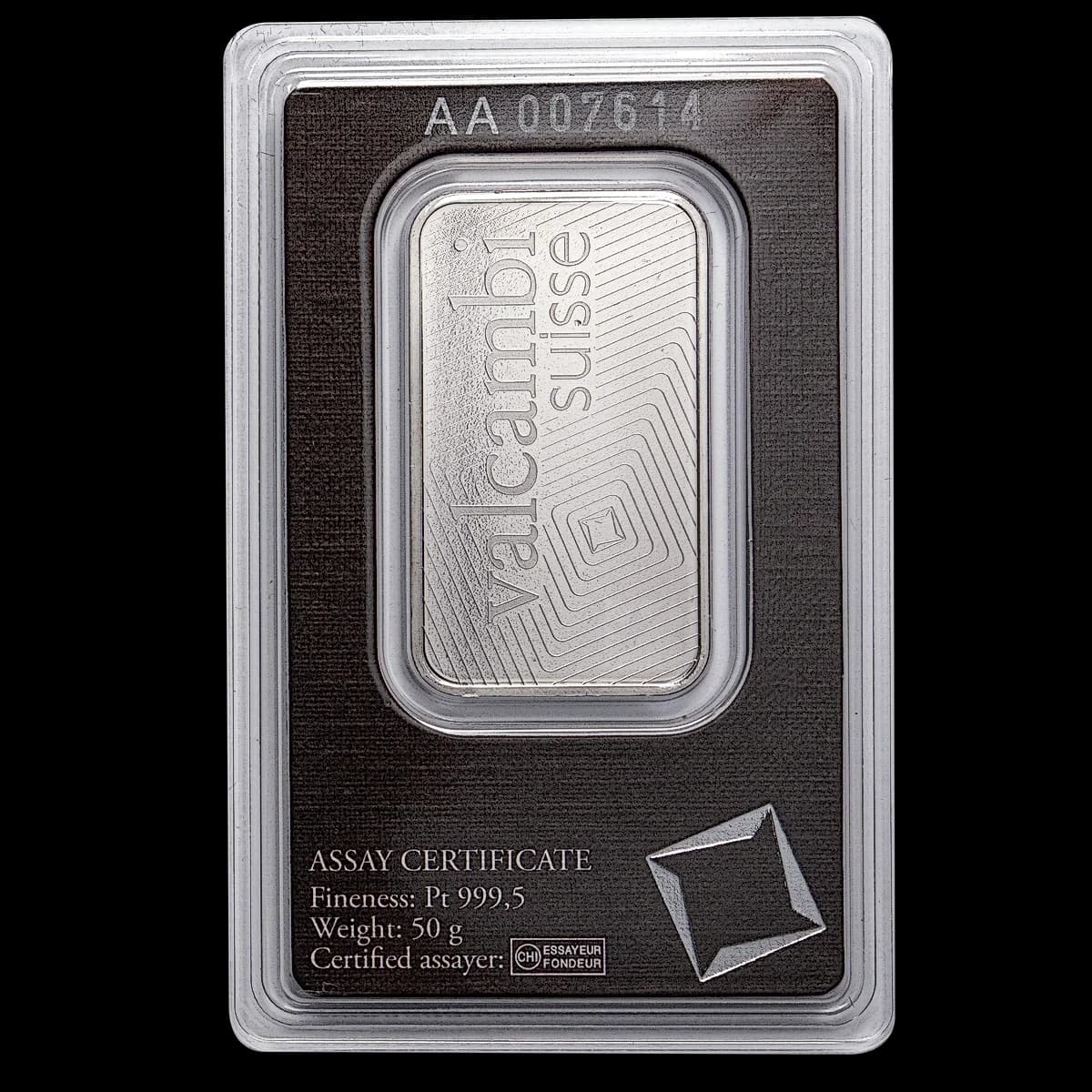 50g Platinum Bar Valcambi — reverse