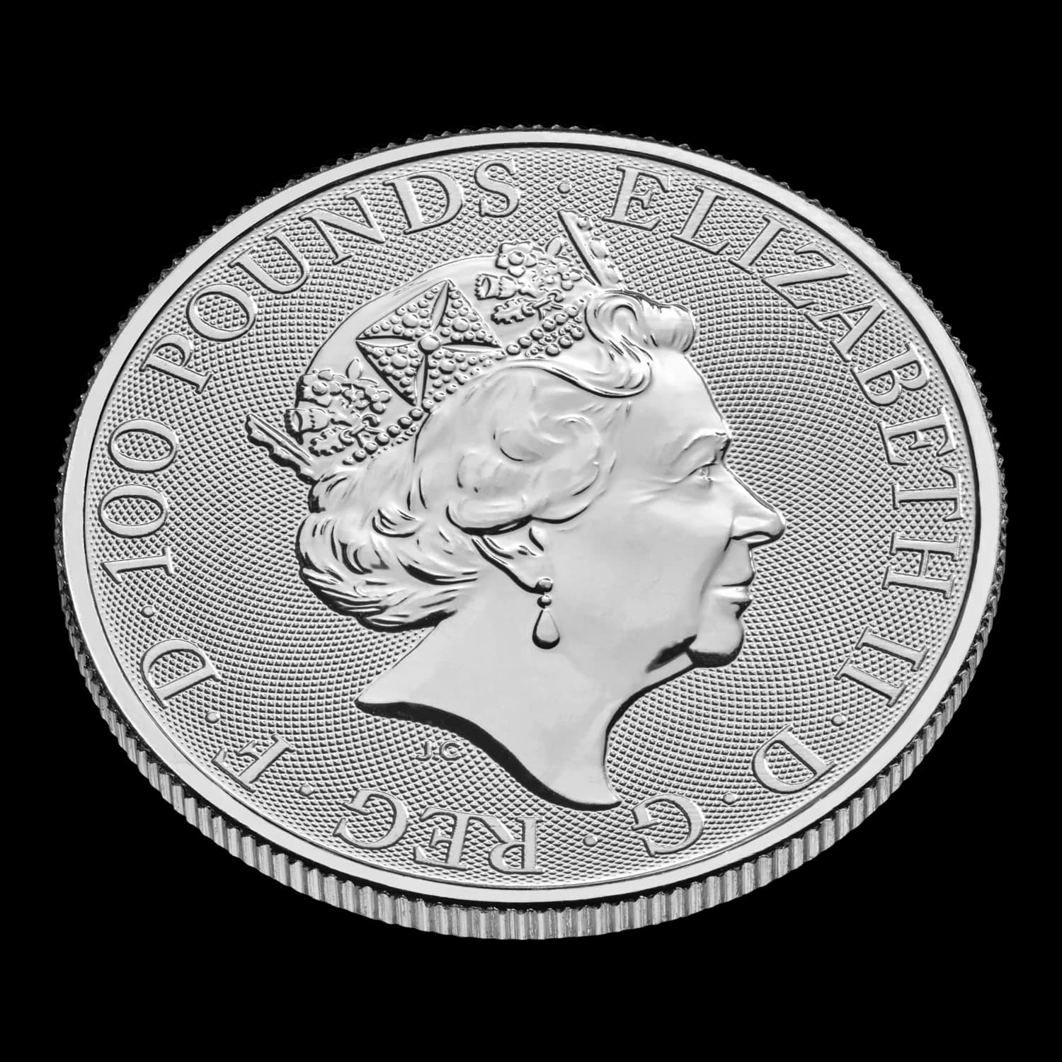 1 oz Royal Tudor Beasts White Yale of Beaufort Platinum Coin | 2023 — obverse and edge