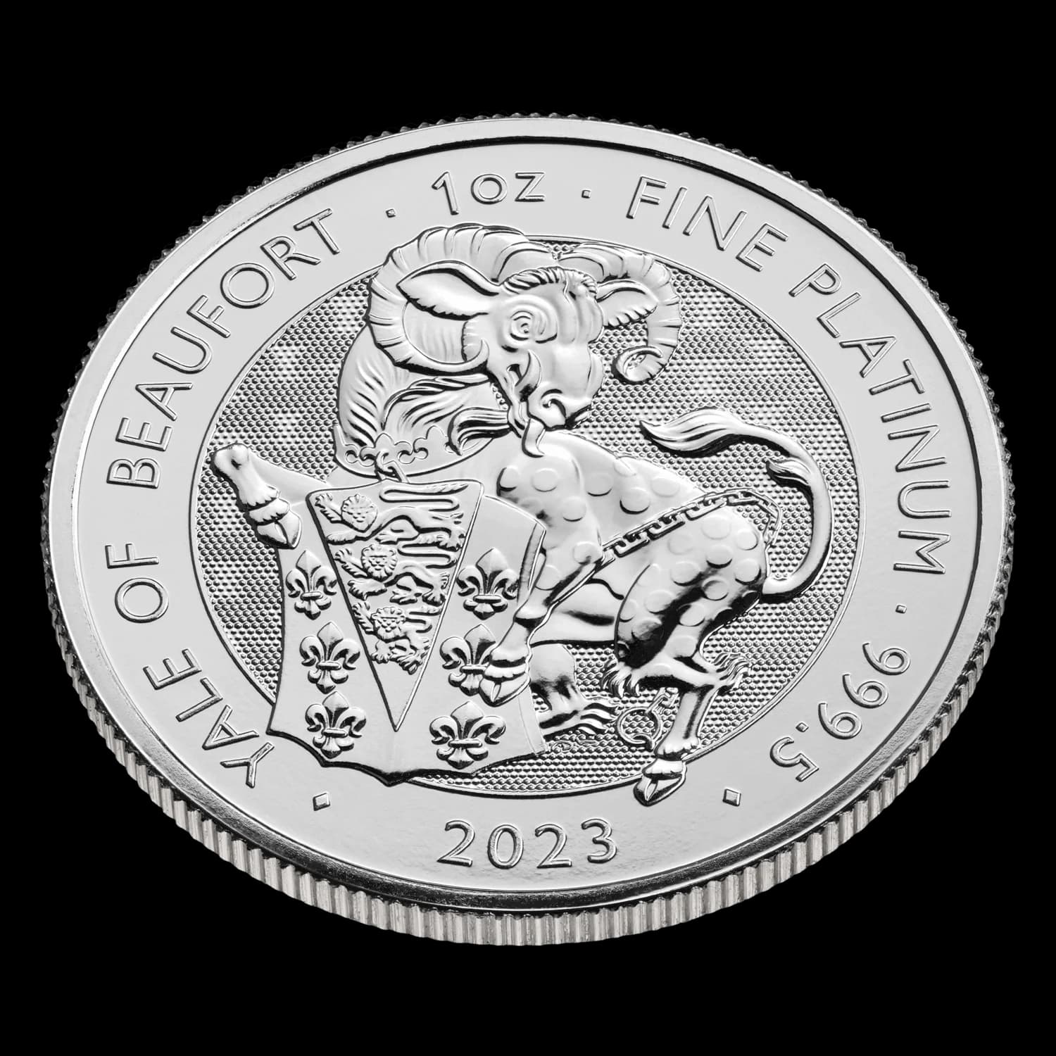 1 oz Royal Tudor Beasts White Yale of Beaufort Platinum Coin | 2023 — reverse and edge