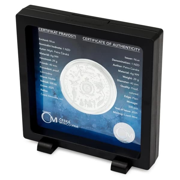 Edge view of the 2025 0.93 oz silver Fairy Tales coin: the reeded rim, .9990 fine silver.