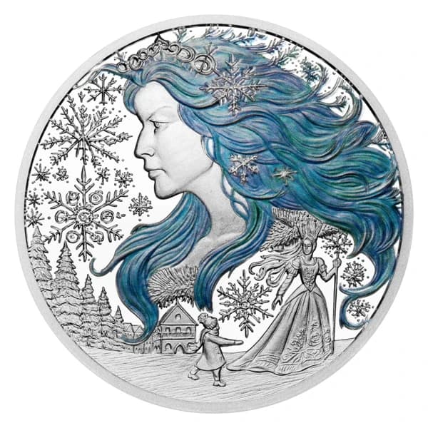 Obverse of the 2025 0.93 oz silver Fairy Tales coin: .9990 fine silver.