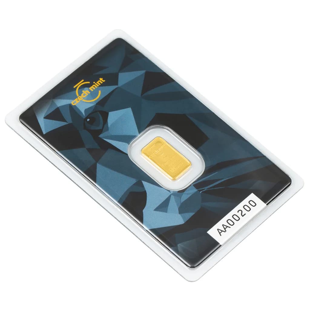 1g Gold Bar Czech Mint Czech Lion — packaging