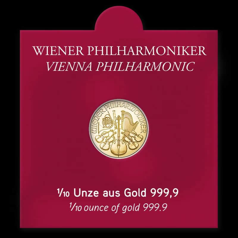 1/10 oz Vienna Philharmonic kuldmünt | 2026 — packaging